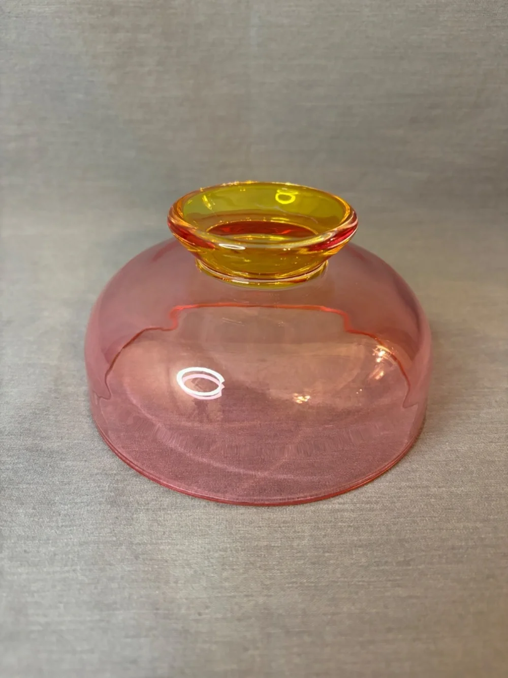 Glass Bowl Pink Yellow Base Cheese Butter Dome Lid Candy Cereal Ice Cream Acai